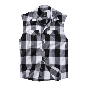 Checkshirt bez rękawów - biało czarna