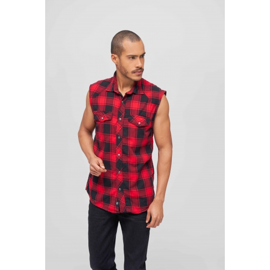 Checkshirt bez rękawów - czerwono czarna